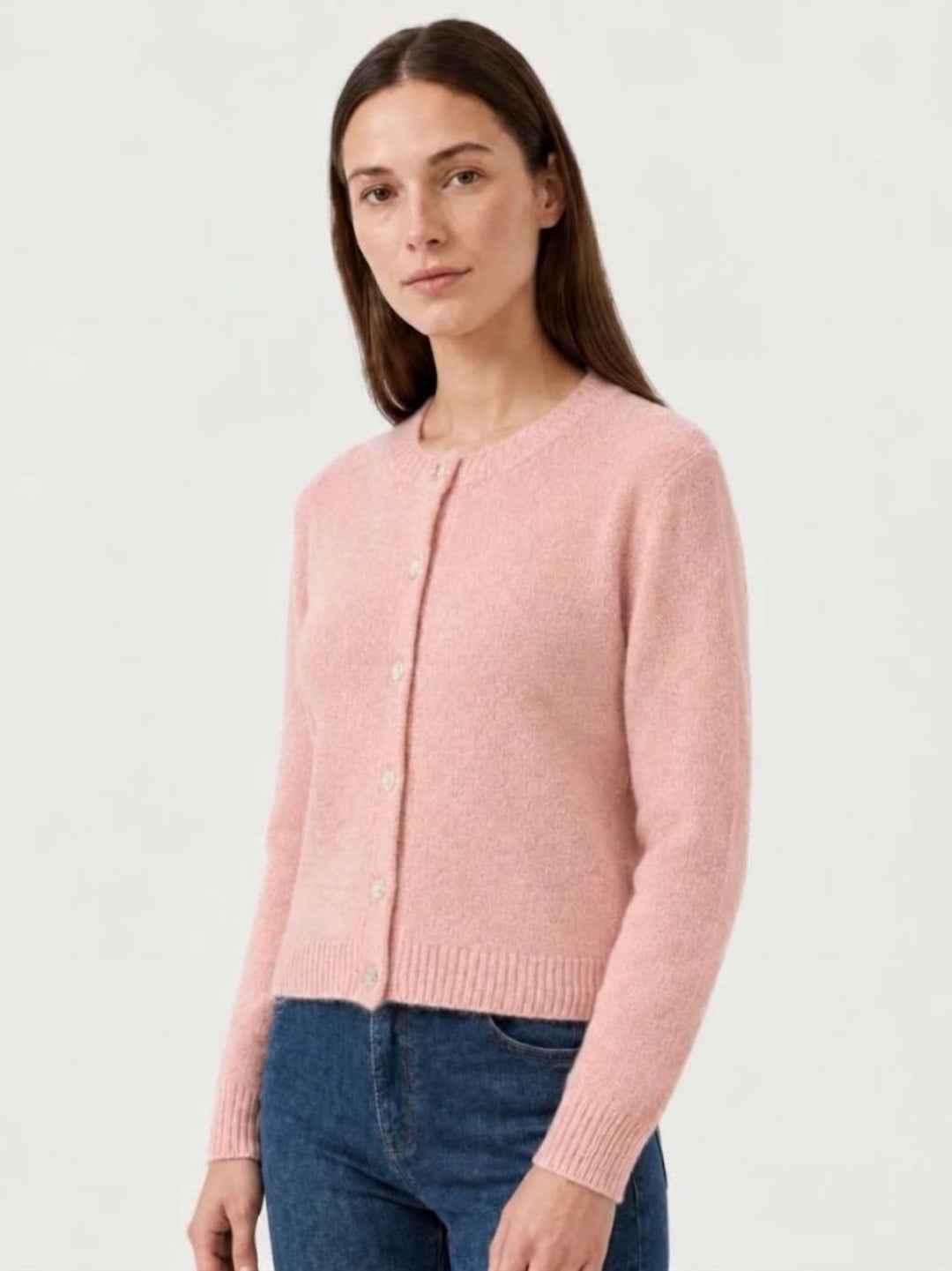 Cardigan Girocollo con Bottoni in Baby Alpaca Rosa P0288.330 ROSA IDEA 