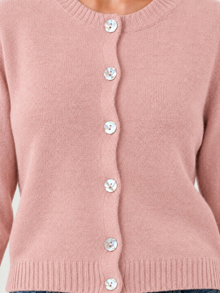 Cardigan Girocollo con Bottoni in Baby Alpaca Rosa P0288.330 ROSA IDEA 