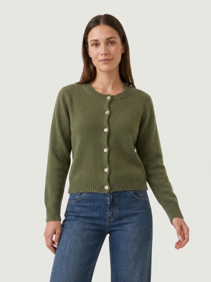Cardigan Girocollo con Bottoni in Baby Alpaca Verde P0288.330 VERDE IDEA 