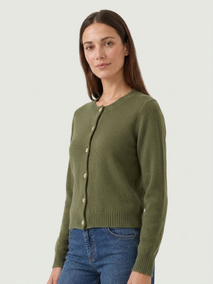 Cardigan Girocollo con Bottoni in Baby Alpaca Verde P0288.330 VERDE IDEA 