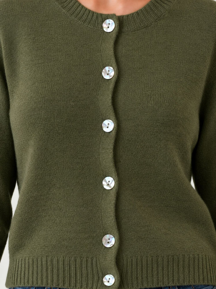 Cardigan Girocollo con Bottoni in Baby Alpaca Verde P0288.330 VERDE IDEA 
