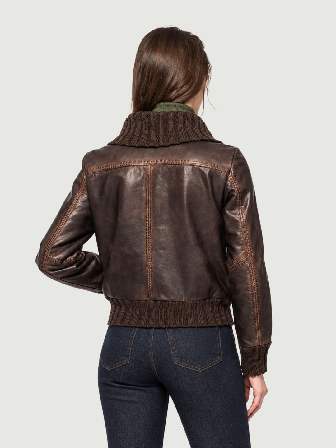 Giacca Clelia in pelle testa di moro con finiture a coste CLELIA 06 JACK LEATHER 