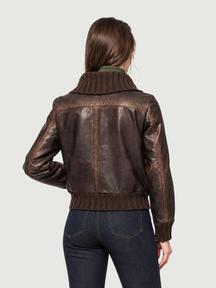 Giacca Clelia in pelle testa di moro con finiture a coste CLELIA 06 JACK LEATHER 