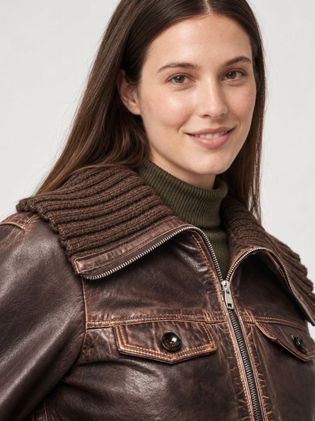 Giacca Clelia in pelle testa di moro con finiture a coste CLELIA 06 JACK LEATHER 