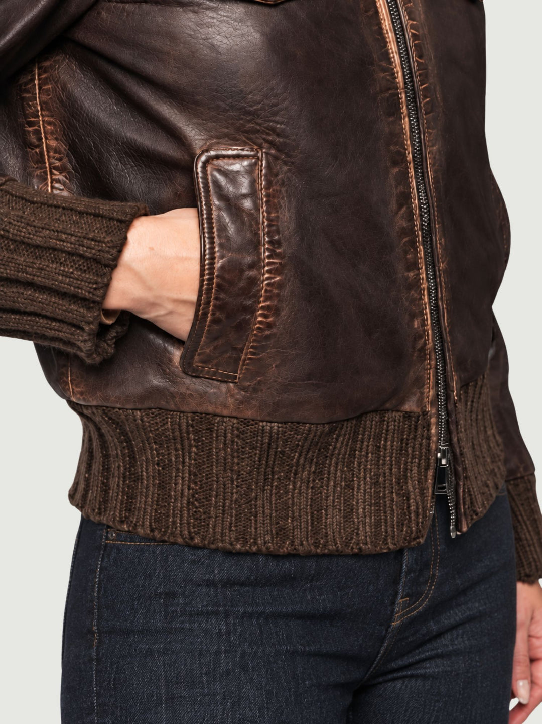 Giacca Clelia in pelle testa di moro con finiture a coste CLELIA 06 JACK LEATHER 
