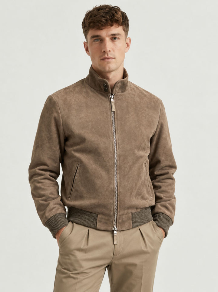 Bomber Elvis in pelle scamosciata tortora ELVIS J33 JACK LEATHER 