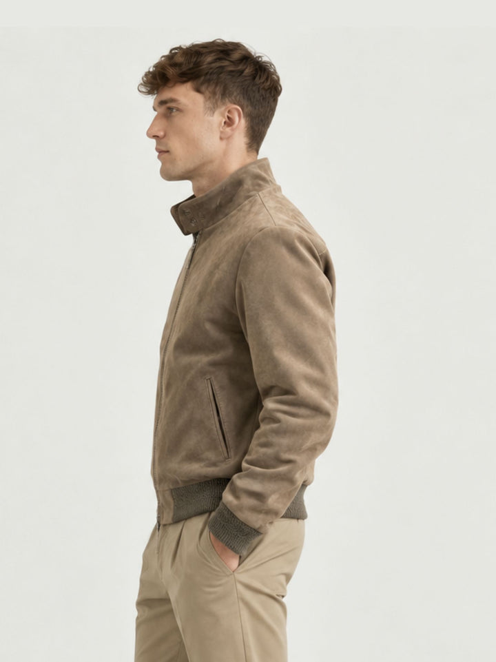 Bomber Elvis in pelle scamosciata tortora ELVIS J33 JACK LEATHER 