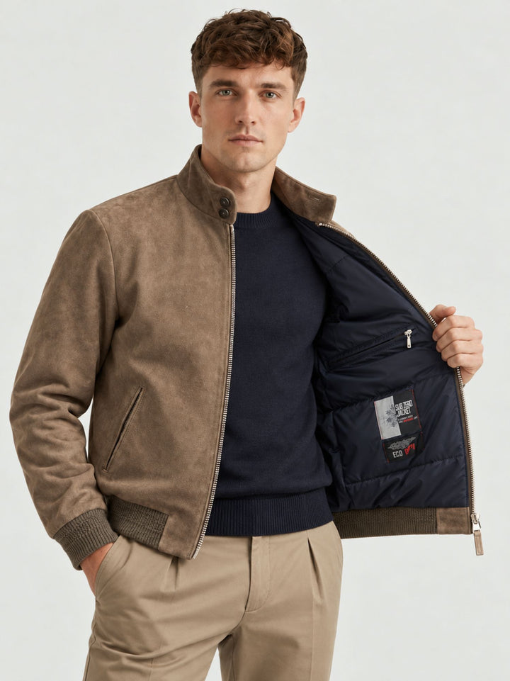 Bomber Elvis in pelle scamosciata tortora ELVIS J33 JACK LEATHER 