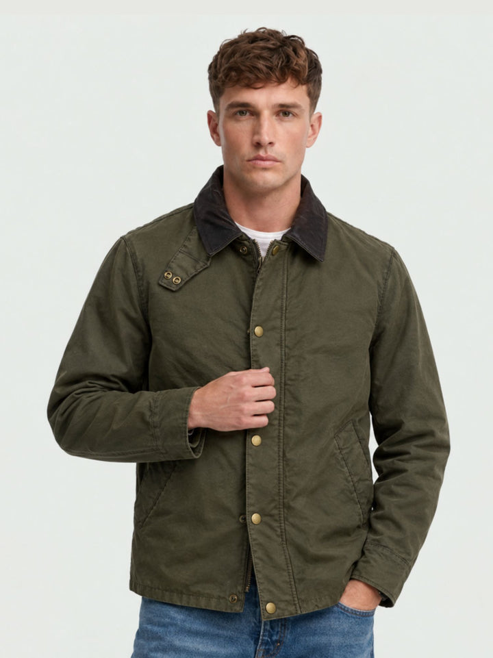 Giacca Romolo in cotone verde militare con applicazioni ROMOLO 705 JACK LEATHER 