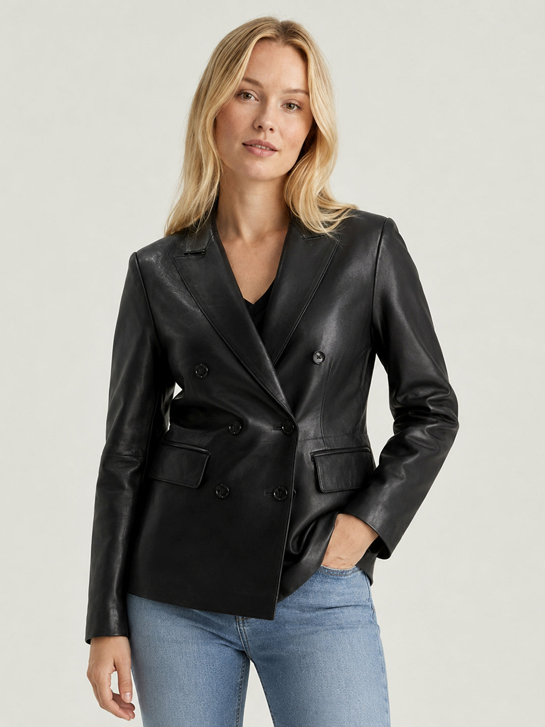 Blazer Tiaki doppiopetto in pelle nera TIAKI 20 JACK LEATHER 
