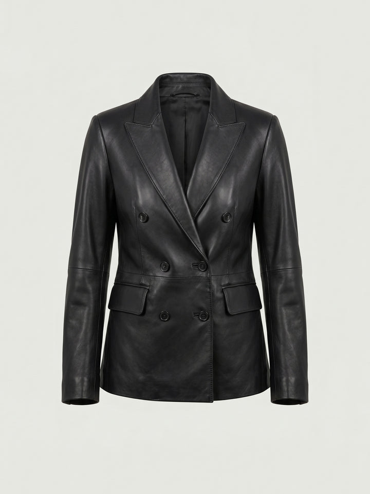 Blazer Tiaki doppiopetto in pelle nera TIAKI 20 JACK LEATHER 