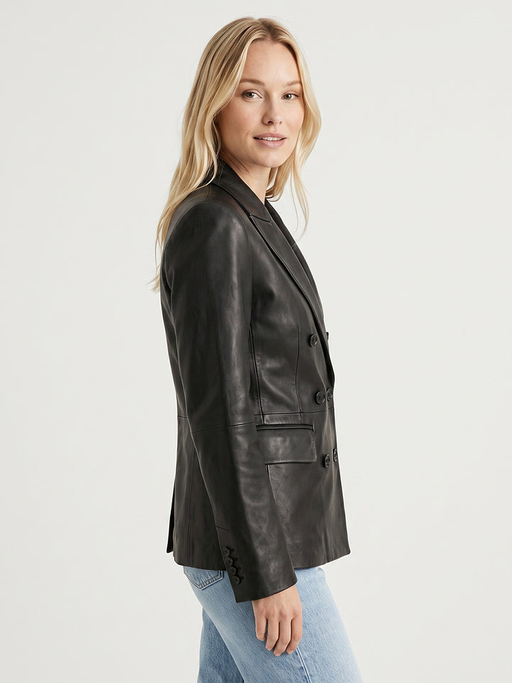Blazer Tiaki doppiopetto in pelle nera TIAKI 20 JACK LEATHER 