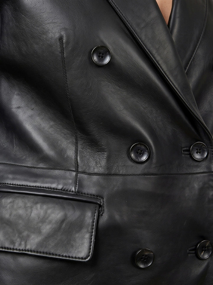 Blazer Tiaki doppiopetto in pelle nera TIAKI 20 JACK LEATHER 