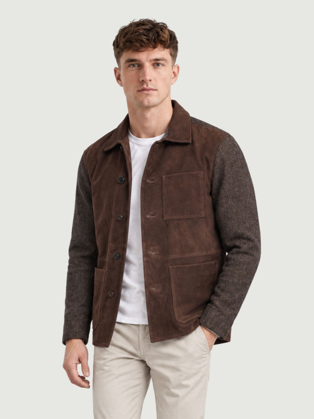 Giacca Workwool in camoscio e tessuto moro WORK WOOL 034 JACK LEATHER 