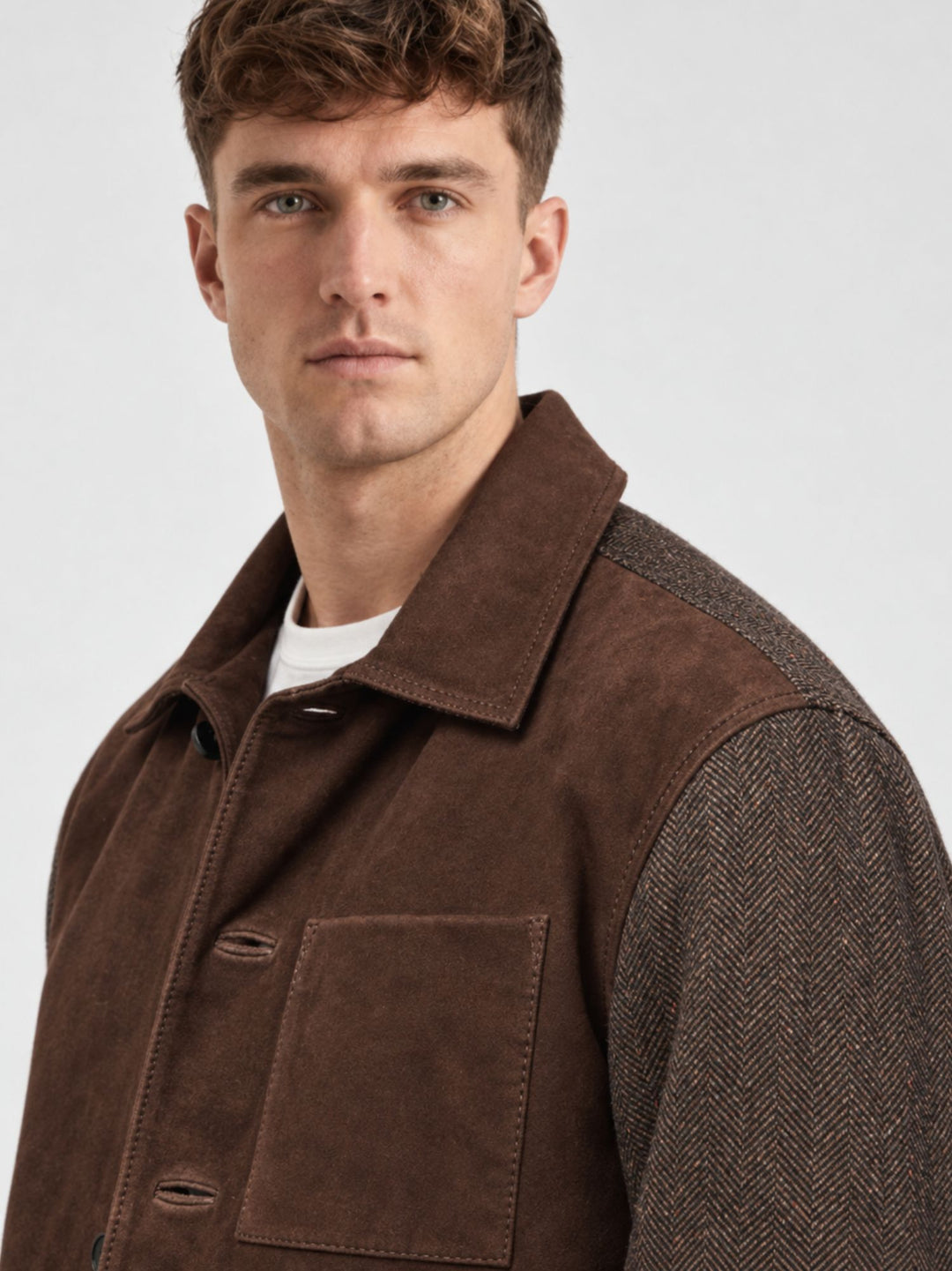 Giacca Workwool in camoscio e tessuto moro WORK WOOL 034 JACK LEATHER 