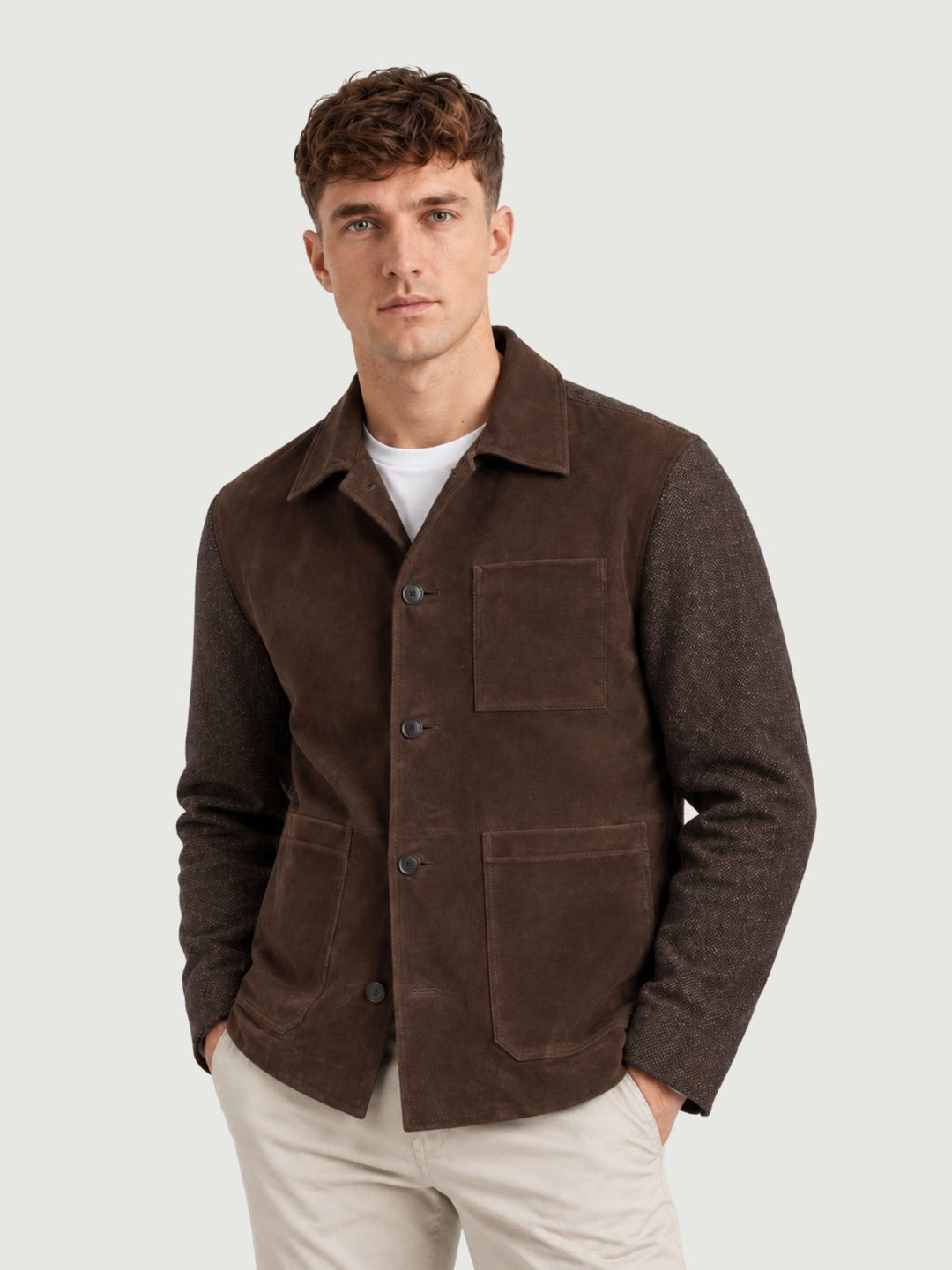 Giacca Workwool in camoscio e tessuto moro WORK WOOL 034 JACK LEATHER 
