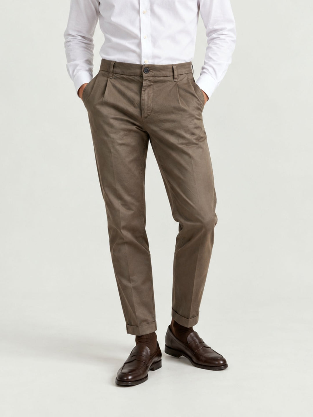Pantalone chino con pinces tortora 7676TO A401 ANDREA MORANDO 