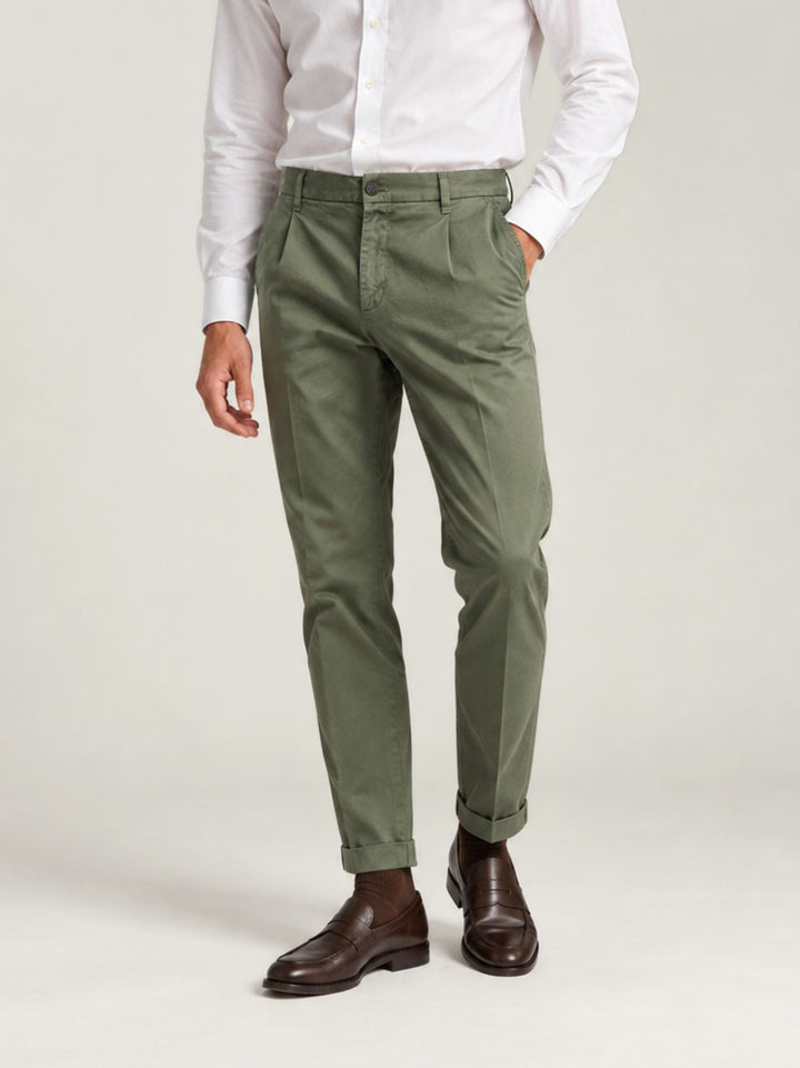 Pantalone chino con pinces verde militare 7676TO E265 ANDREA MORANDO 