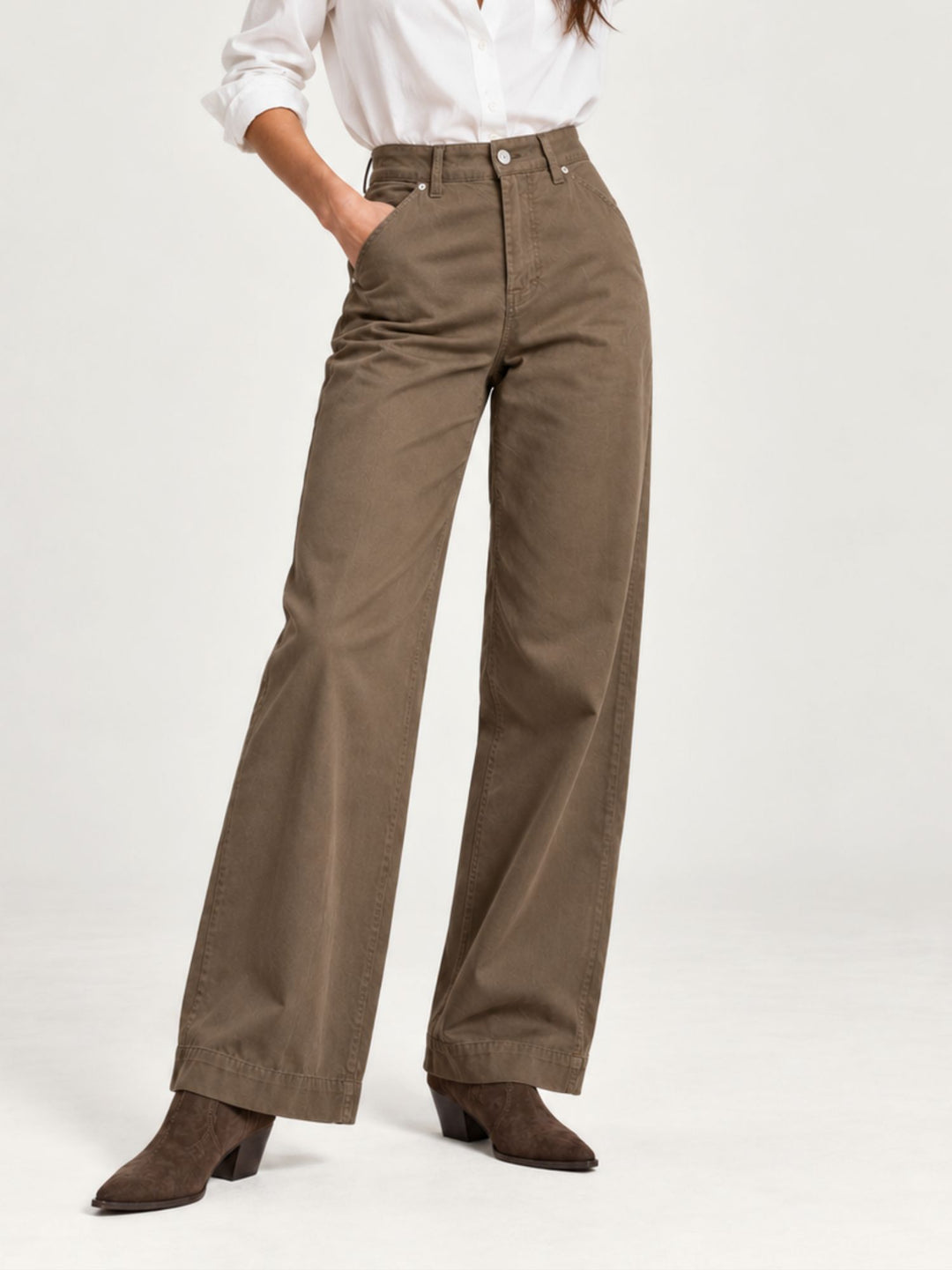 Pantalone a palazzo in cotone tortora 80534-3JA A401 ANDREA MORANDO 