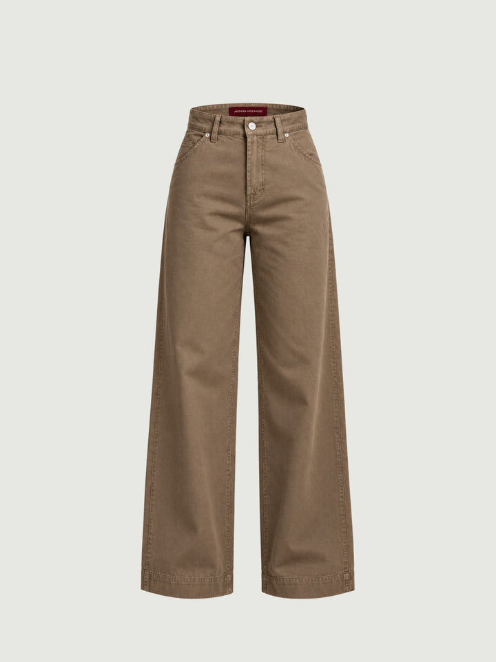 Pantalone a palazzo in cotone tortora 80534-3JA A401 ANDREA MORANDO 