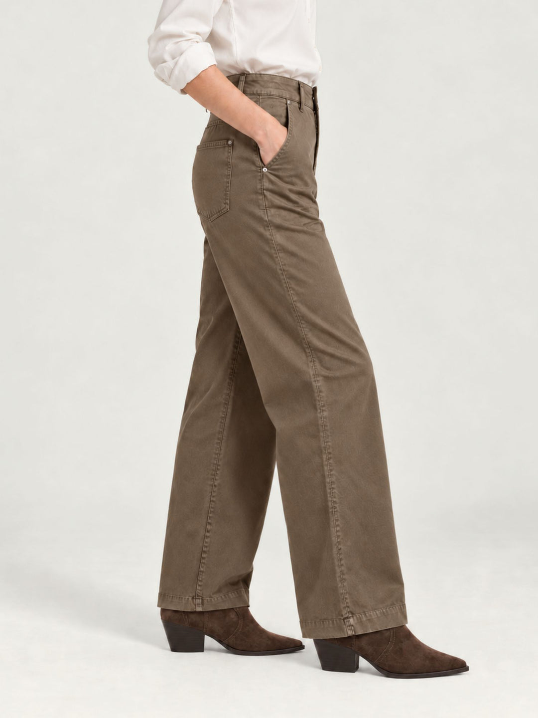 Pantalone a palazzo in cotone tortora 80534-3JA A401 ANDREA MORANDO 