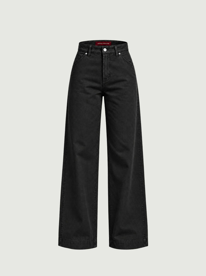 Pantalone a palazzo in cotone nero 80534-3JA NERO ANDREA MORANDO 