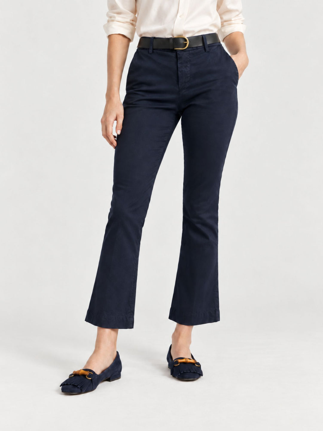Pantalone a trombetta in cotone navy 824JA 111 ANDREA MORANDO 