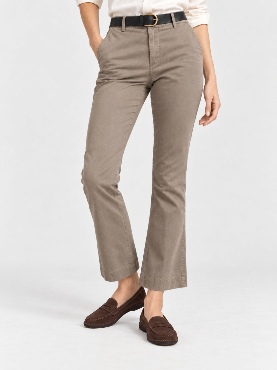 Pantalone a trombetta in cotone tortora 824JA A401 ANDREA MORANDO 