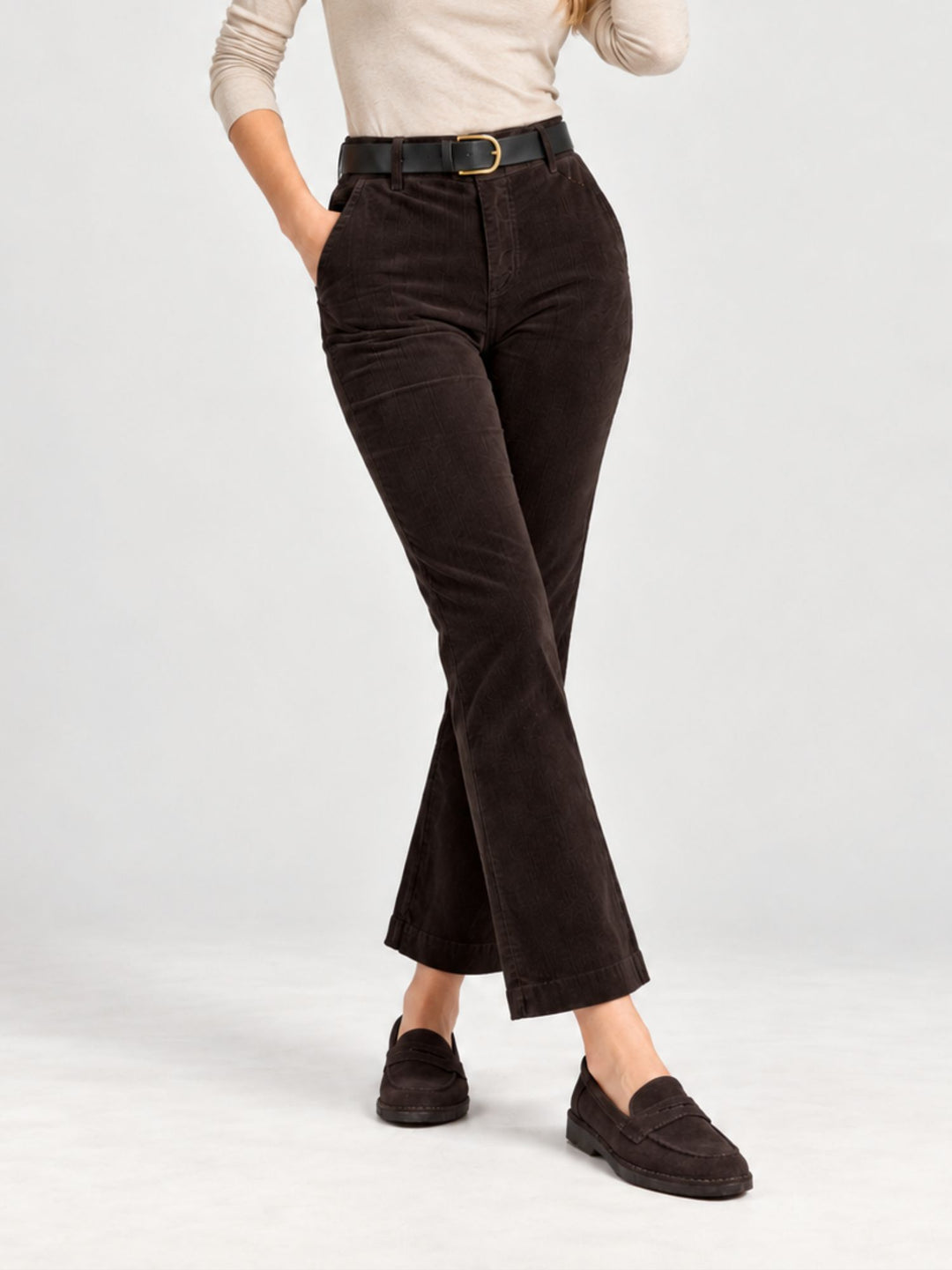 Pantalone a trombetta a coste di velluto caffè 824W21 7214 ANDREA MORANDO 