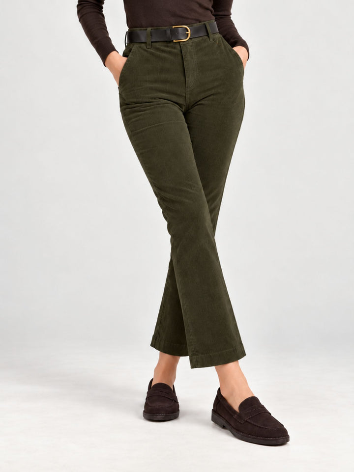 Pantalone a trombetta in velluto a coste verde fango scuro 824W21 A403 ANDREA MORANDO 