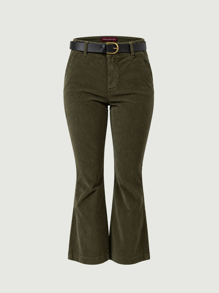 Pantalone a trombetta in velluto a coste verde fango scuro 824W21 A403 ANDREA MORANDO 