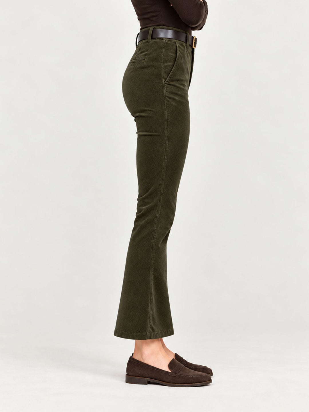 Pantalone a trombetta in velluto a coste verde fango scuro 824W21 A403 ANDREA MORANDO 