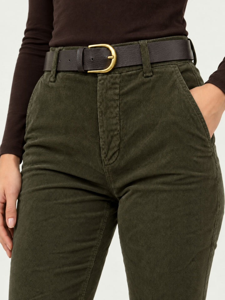 Pantalone a trombetta in velluto a coste verde fango scuro 824W21 A403 ANDREA MORANDO 