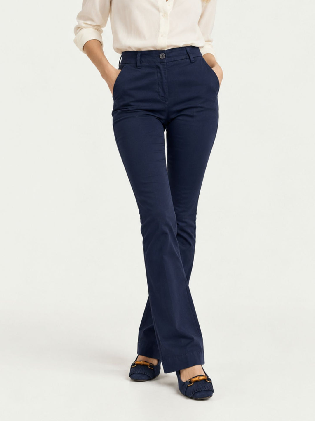 Pantalone a zampa in cotone navy 8748-2JA 111 ANDREA MORANDO 
