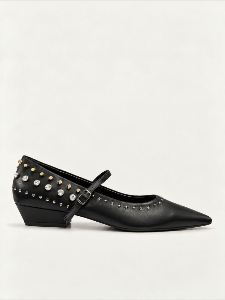 Decolleté mary jane borchiate in pelle nera A-NIZA BLACK LODI 