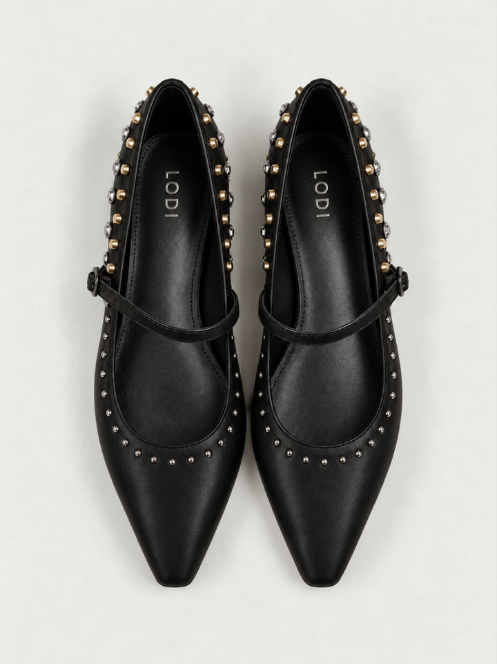Decolleté mary jane borchiate in pelle nera A-NIZA BLACK LODI 