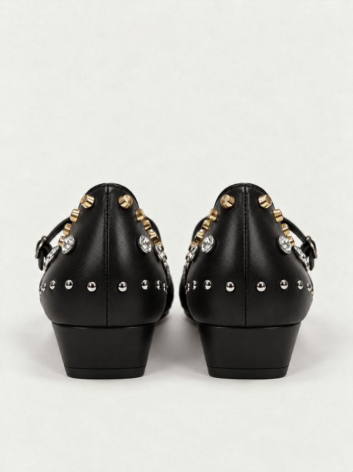 Decolleté mary jane borchiate in pelle nera A-NIZA BLACK LODI 