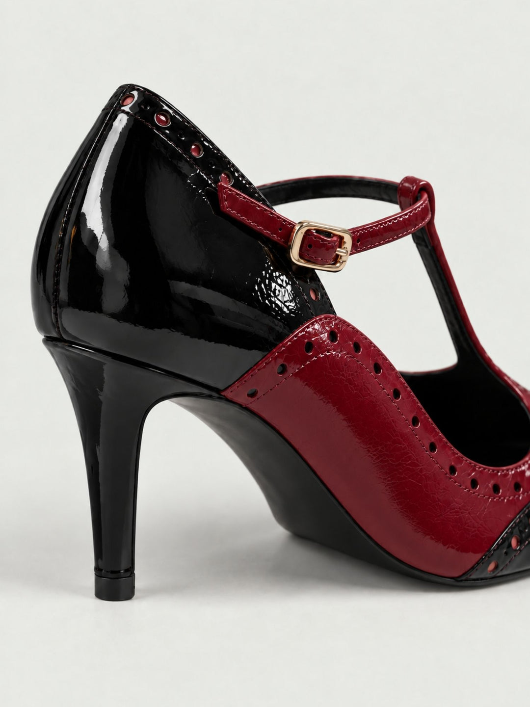 Décolleté T-bar in pelle lucida nera e bordeaux NOLAN NEGRO LODI 