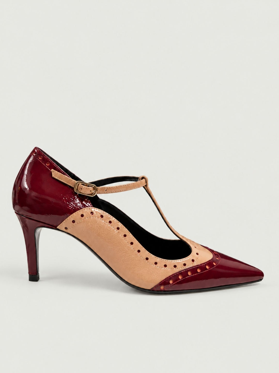 Décolleté T-bar in pelle lucida bordeaux e beige NOLAN WINE LODI 