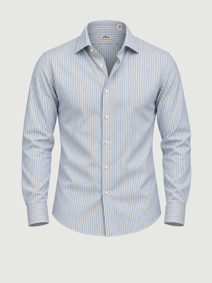 Camicia slim in cotone bianca a righine blu CENTOUNO133 A001 ANDREA MORANDO 