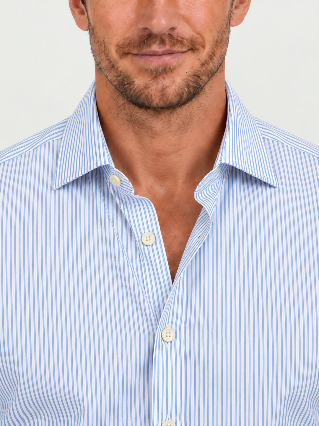 Camicia slim in cotone bianca a righine blu CENTOUNO133 A001 ANDREA MORANDO 