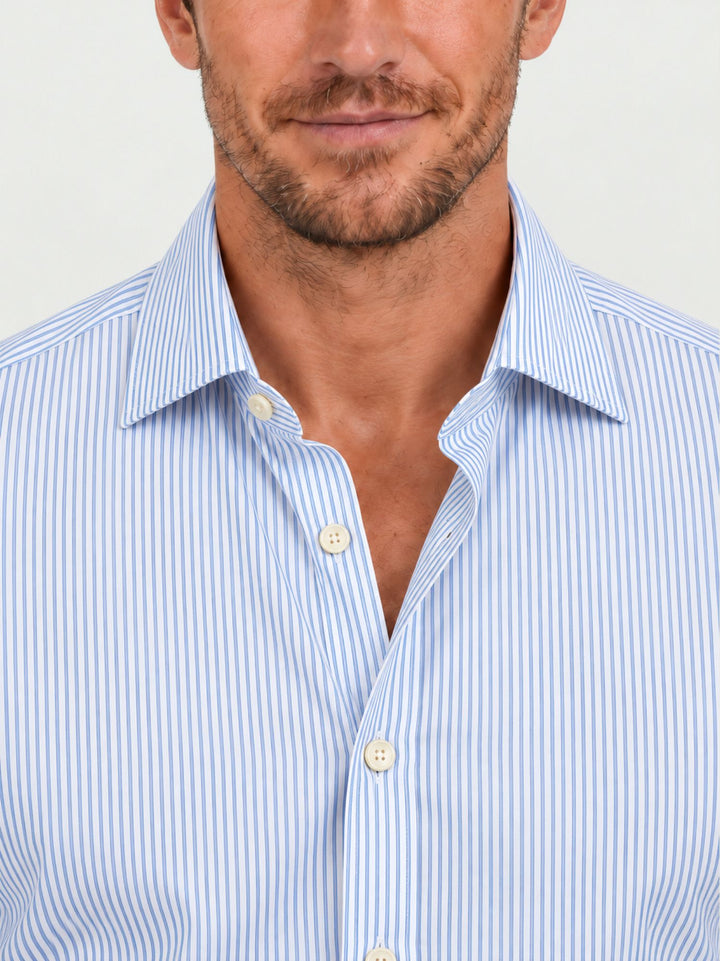 Camicia slim in cotone bianca a righine blu CENTOUNO133 A001 ANDREA MORANDO 