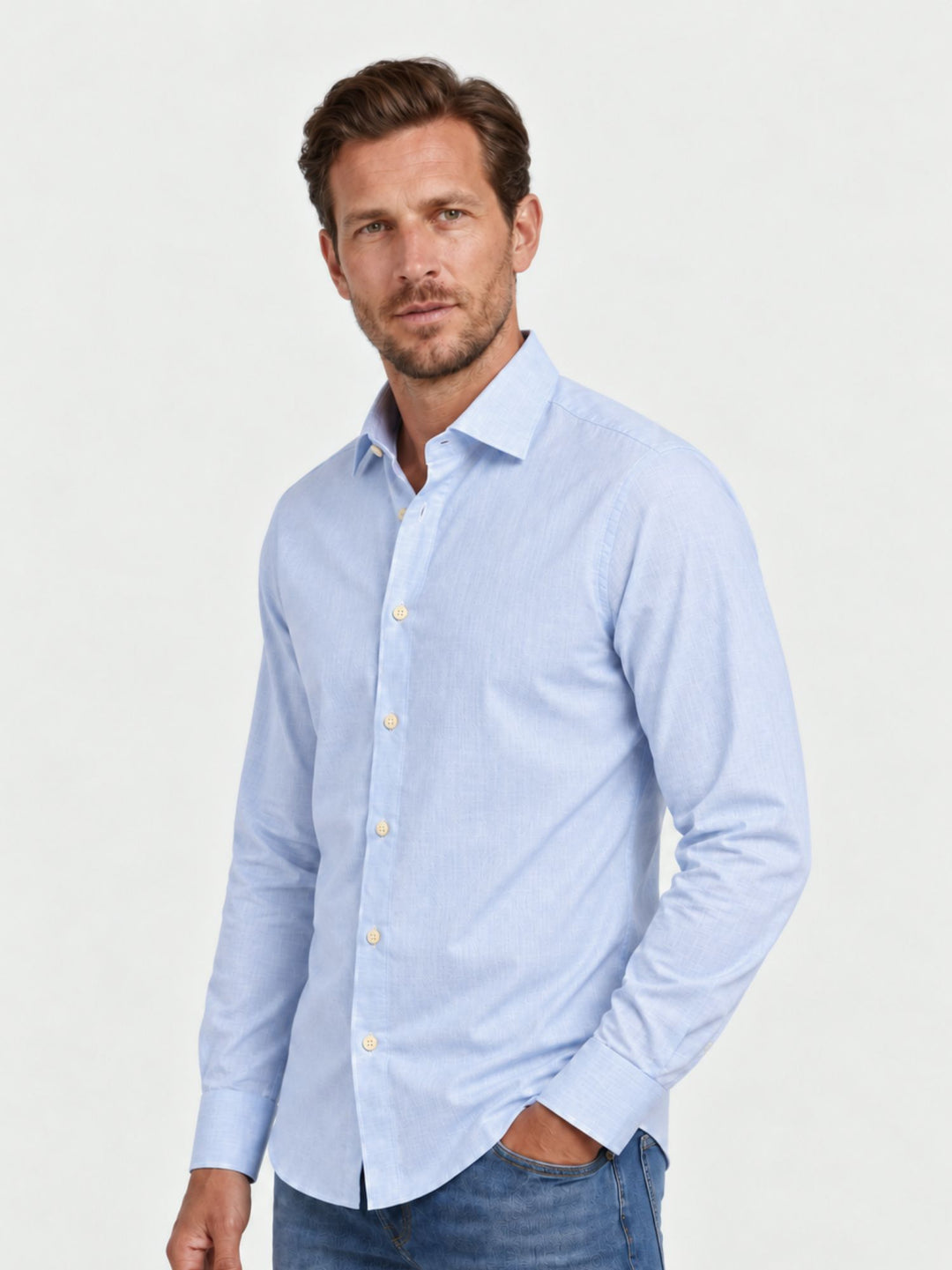 Camicia in cotone azzurra TWILL100/B002 AZZURRO ANDREA MORANDO 