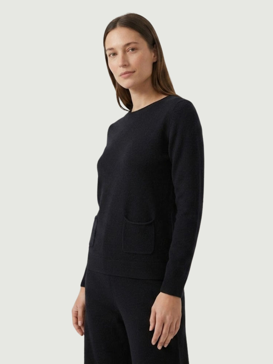 Girocollo Isa con tasche in maglia licorice 022006 0010 BIMOR 
