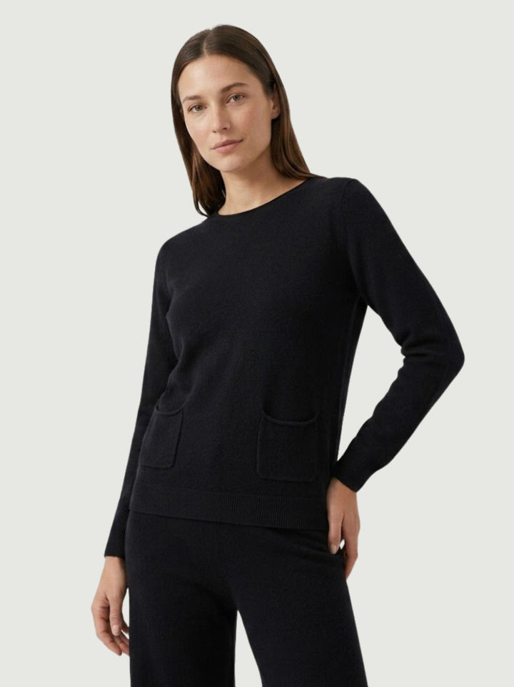 Girocollo Isa con tasche in maglia licorice 022006 0010 BIMOR 