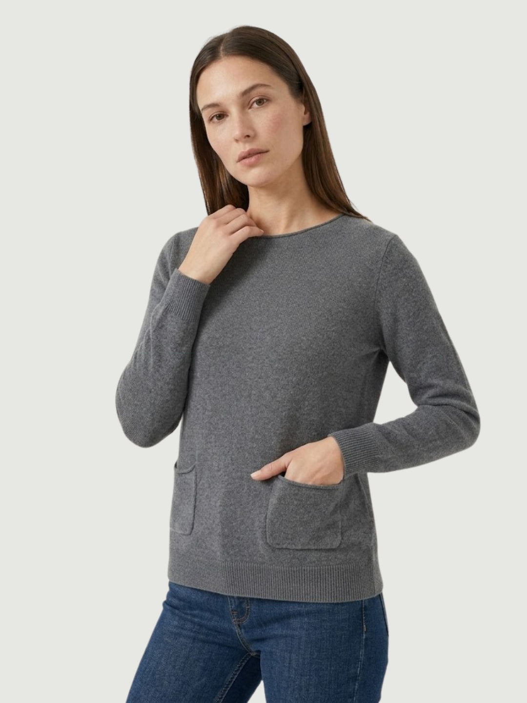 Maglia girocollo con tasche carbone 022006 0022 BIMOR 
