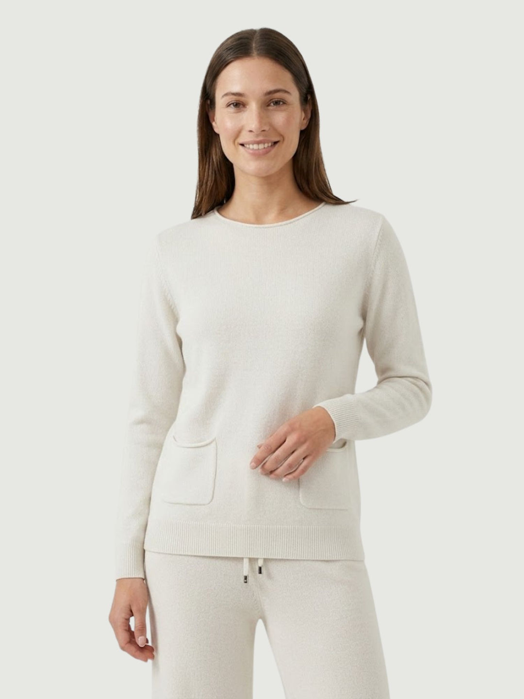 Maglia girocollo con tasche panna 022006 0071 BIMOR 
