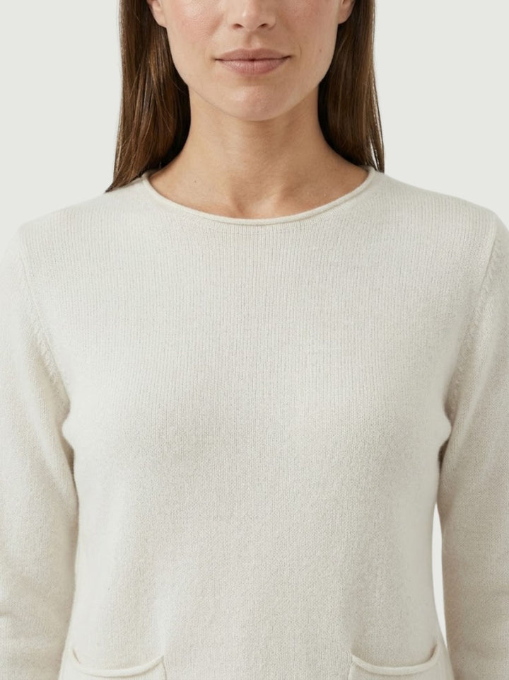 Maglia girocollo con tasche panna 022006 0071 BIMOR 