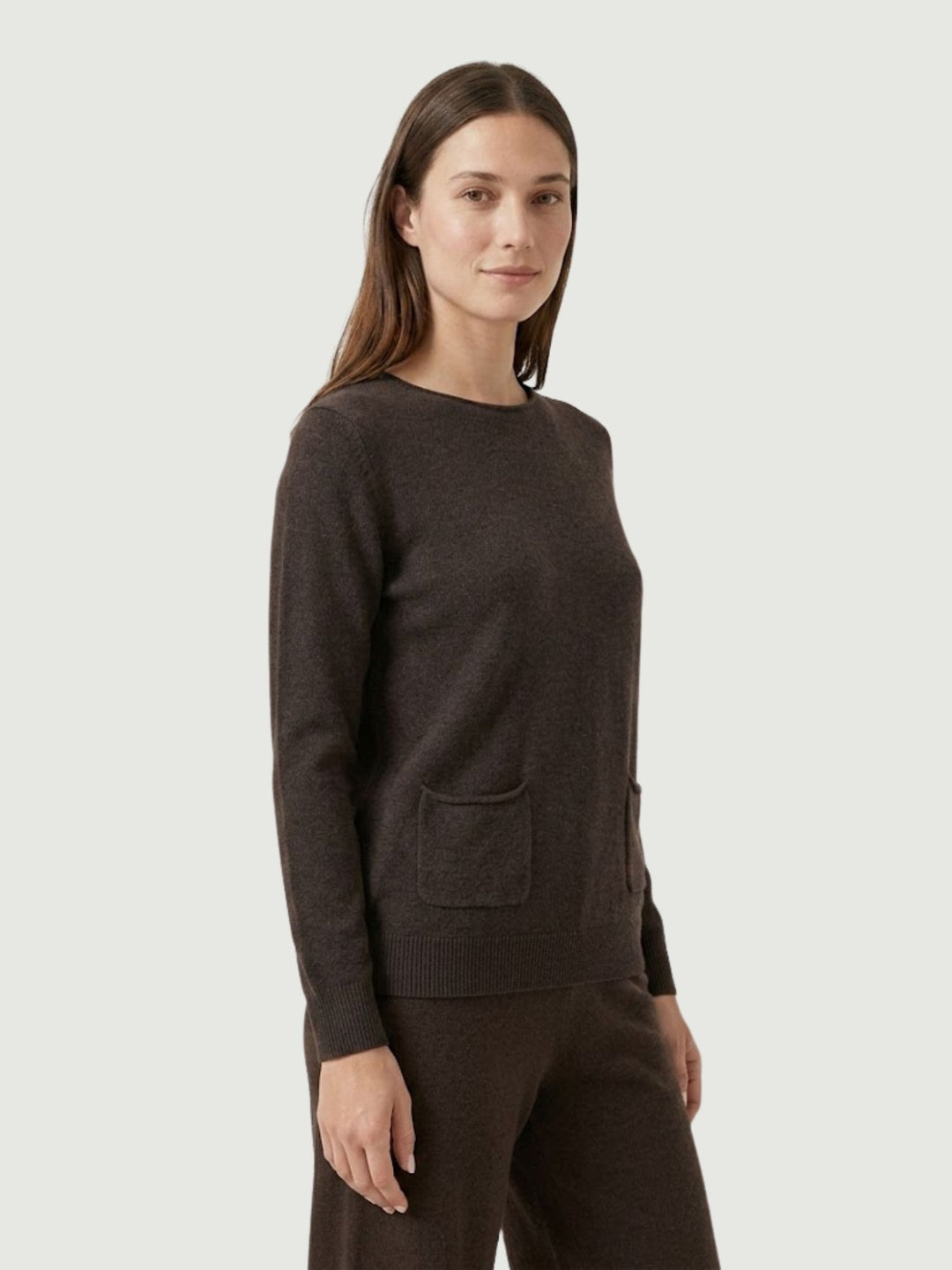 Girocollo Isa con tasche in maglia cioccolato 022006 0196 BIMOR 