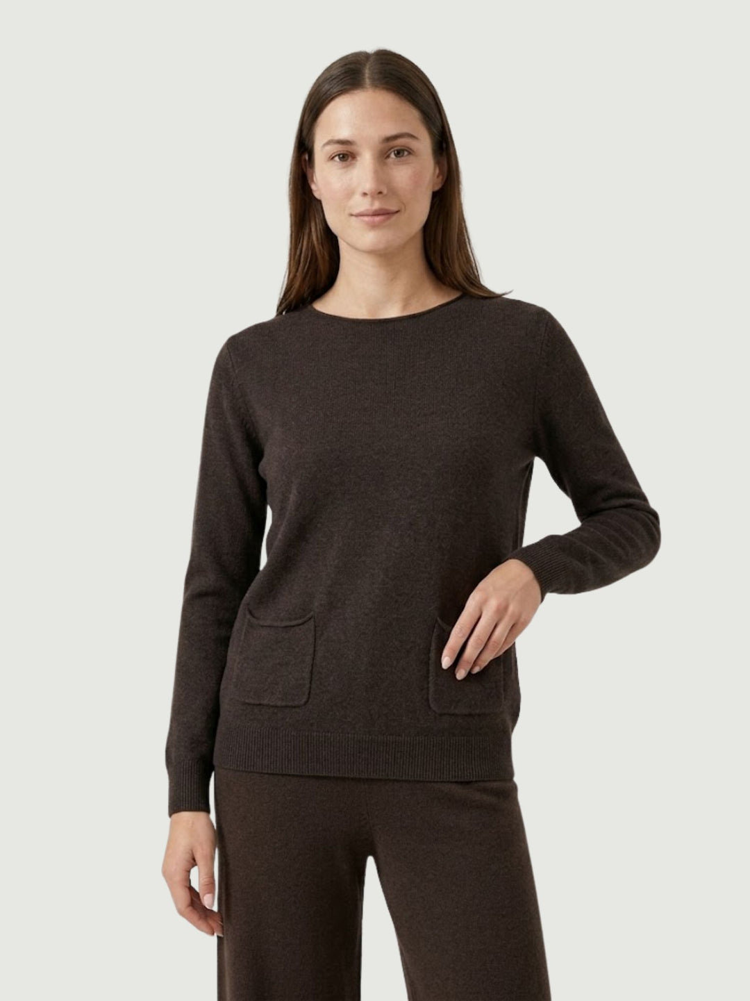 Girocollo Isa con tasche in maglia cioccolato 022006 0196 BIMOR 